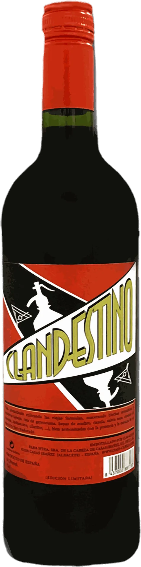 Botella de vino tinto de la Cooperativa Nuestra Señora de la Cabeza en Casas Ibáñez. Vino Vermut Clandestino.